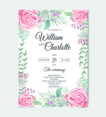 Watercolor wedding invitation Vector botanical banners set with pink peony flowers greeting invitation card template
