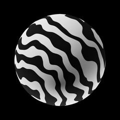 Sphere with a trendy abstract pattern on a clean black background. Realistic illustration 3D render.