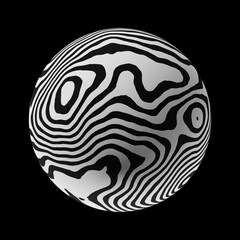 Sphere with a trendy abstract pattern on a clean black background. Realistic illustration 3D render.