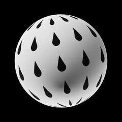 Sphere with a trendy abstract pattern on a clean black background. Realistic illustration 3D render.