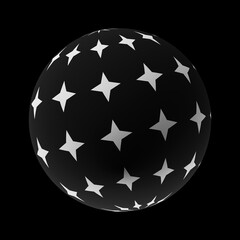 Sphere with a trendy abstract pattern on a clean black background. Realistic illustration 3D render.