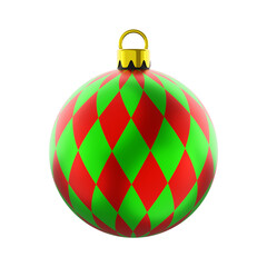 Christmas ball realistic with modern pattern isolated on white background, christmas tree decoration, 3D render.