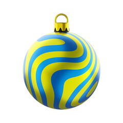 Christmas ball realistic with modern pattern isolated on white background, christmas tree decoration, 3D render.