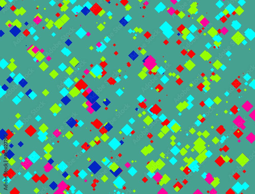 Poster multi-colored rhombuses on a green background. 3d rendering.
