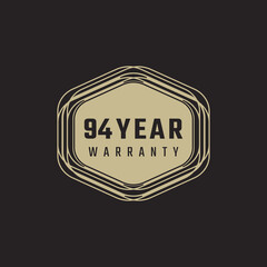 94 Year Anniversary Warranty Celebration with Golden Color for Celebration Event, Wedding, Greeting card, and Invitation Isolated on Black Background