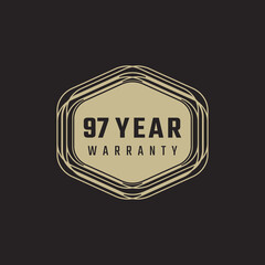 97 Year Anniversary Warranty Celebration with Golden Color for Celebration Event, Wedding, Greeting card, and Invitation Isolated on Black Background