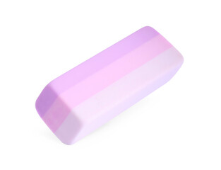 New bright eraser isolated on white. School stationery