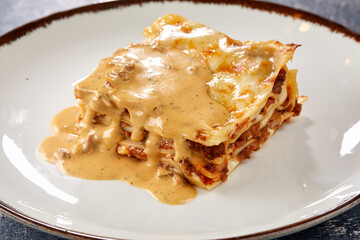 italian lasagna on the plate