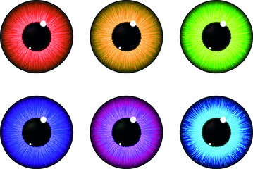 Human eyeballs iris pupils set isolated on white background Colorful eyes realistic vector illustration.