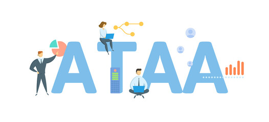 ATAA, Alternative Trade Adjustment Assistance. Concept with keyword, people and icons. Flat vector illustration. Isolated on white.