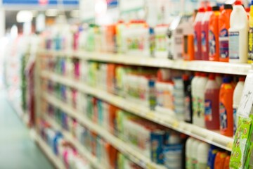 Skincare and cosmetic products on display in a department store. cosmetic market