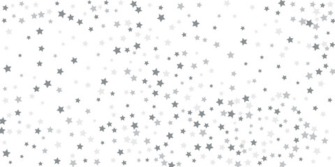 Silver star confetti. Falling stars on a white background. Illustration of flying shining stars. Decorative element.
