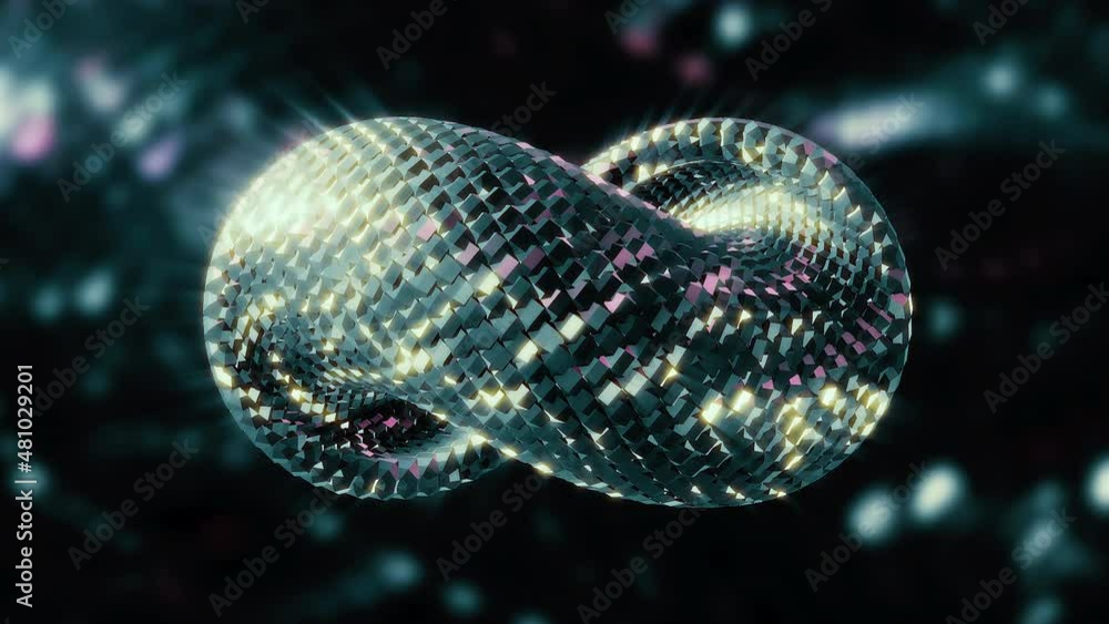 Poster 3d twisted spiral moving looped. motion. loop moves in loop in zero gravity. bright loop with shiny 