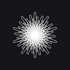 Abstract white wavy lines Spirograph rotates puffer fish logo on black background. Vector illustration.