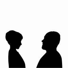 boy and man, talking heads, silhouette vector
