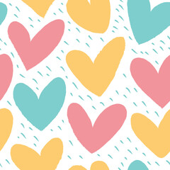 Seamless background with hearts in pastel colors.