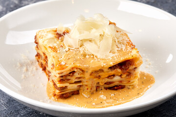 italian lasagna with parmesan and sauce