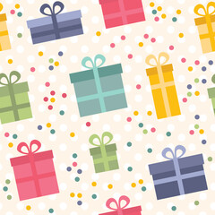 Seamless pattern with gifts and hearts.

