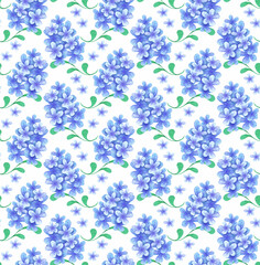seamless floral pattern with blue watercolor flowers on a white background