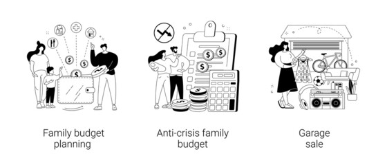 Family income abstract concept vector illustrations.