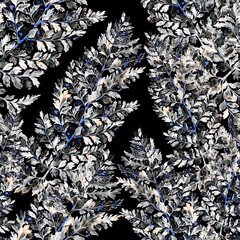 Watercolor seamless pattern with fern leaves. Foliage decoration. Vintage botanical exotic illustration wallpaper.	