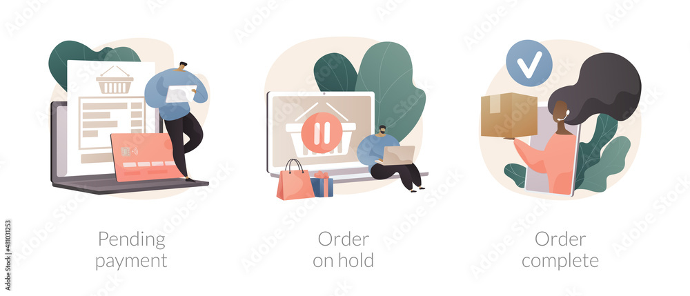 Poster e-commerce purchase processing abstract concept vector illustrations.
