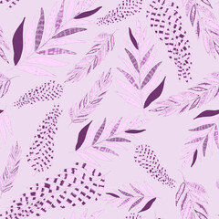 Modern abstract seamless pattern with creative colorful tropical leaves. Retro bright summer background. Jungle foliage illustration. Swimwear botanical design. Vintage exotic print.	