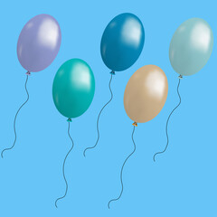 Colorful Balloons.Flying ballon with rope.Party decorations for birthday, anniversary, celebration. Vector illustration.