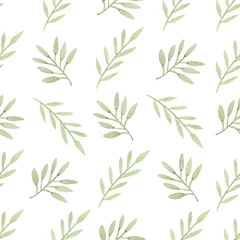 Velours gordijnen Wit Naadloze patroon met aquarelbladeren