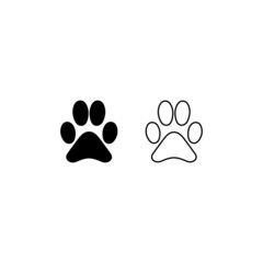 Fototapeta na wymiar Dog or cat Footprint Pet, Paw prints vector logo icon. Foot puppy Black silhouette paw isolated on white background