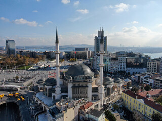 The Taksim Mosque. Taksim Square with people