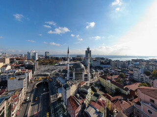 The Taksim Mosque. Taksim Square with people