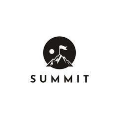 Simple Mountain Summit and sun or moon logo, mountain peak logo icon vector design template