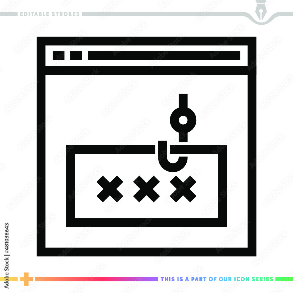 Poster line icon for phishing hack illustrations with editable strokes. this vector graphic has customizabl