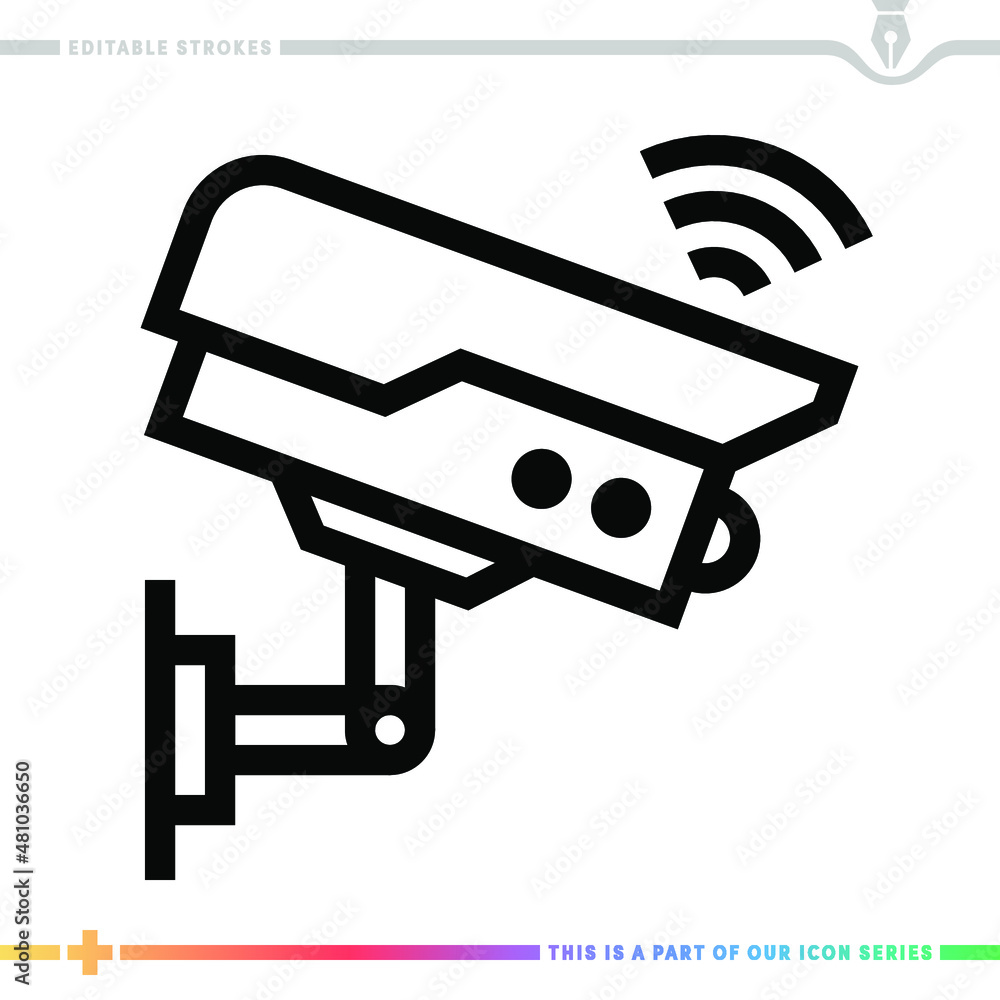 Poster line icon for cctv surveillance systems illustrations with editable strokes. this vector graphic has