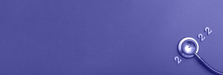 Stethoscope number 2022 on very peri background creative idea new trend medical banner calendar cover closeup with copy space