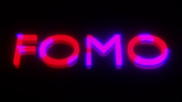 3D Animation of Holographic style Neon Head Up Display (HUD) of Fear of Missing Out (FOMO)