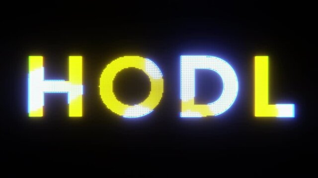 3D Animation of Holographic style Neon Head Up Display (HUD) of Hodl Typo. Hodl is slang in the cryptocurrency community for holding a cryptocurrency rather than selling it