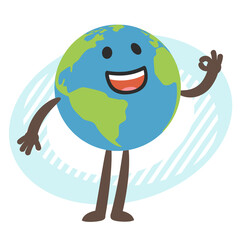 Cartoon Planet Earth Character showing the ok sign