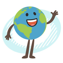 Cartoon Planet Earth Character greeting