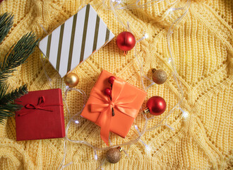 gift box christmas tree branch background