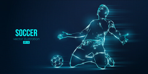 football soccer player man in action isolated blue background. Vector illustration - obrazy, fototapety, plakaty