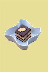 Coffee, chocolate and pear flavored Opera cake