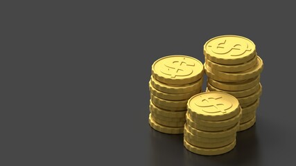 handful of coins stacks of gold dollars 3d render