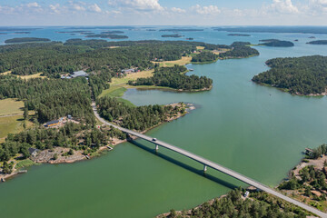Finland. Porgas. Turku archipelago. July 12, 2021..View of the sea and the bridge over the...