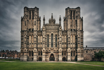 Gotycka katedra kościół w Wells hrabstwo Somerset Anglia Wielka Brytania - obrazy, fototapety, plakaty