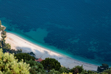 aerial view of the coast of the sea in roquebrune cap martin near Monaco with beautiful blue and...