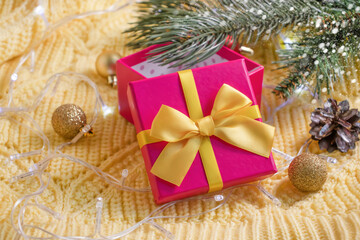 gift box christmas tree branch background