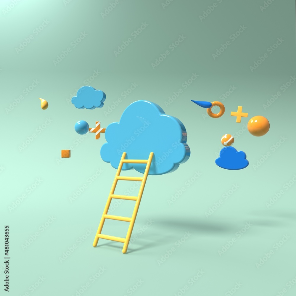 Poster cloud and ladder - cloud computing theme - 3d render
