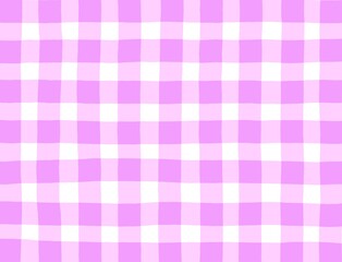 Pink checkered background. Space for graphic design. Checkered texture. Classic checkered geometric pattern. Traditional ornament made of colored square elements. Abstract checkered background.